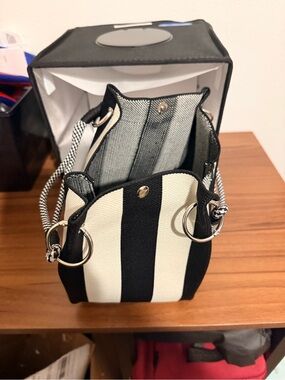 Striped Canvas Tote Bag - Black and White
